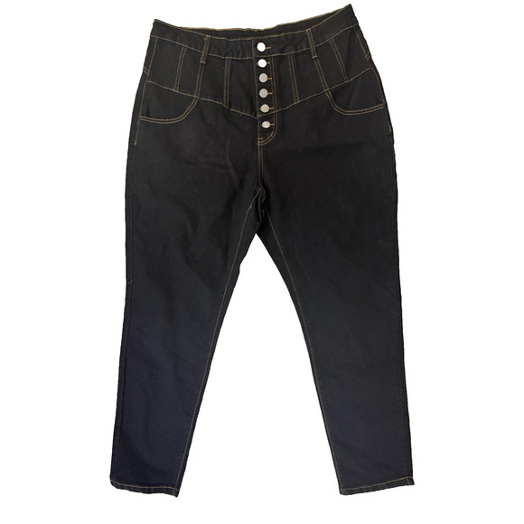 SHEIN Curve Jeans Womens 2XL Black High Waist Button Fly Tapered Denim Pants - Picture 1 of 6